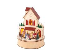 Lumineo 8" Tall Wooden LED Snowman House with Train Scene Musical Warm White LED Rotating Train