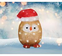 Lumineo Acrylic Owl Christmas Light Bright White Led Lights Plain Red Santa Hat 32.5Cm