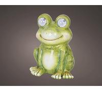 Lumineo Frog Garden Ornament Outdoor With Solar Powered LED Lights - Animated Blinking Eyes With Cool White LEDs and Automatic Light Function - Decorative Polyresin Green Frog Garden Statue 24.5cm