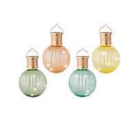 Lumineo Hanging Solar Lights Set Of 4 Pastel Coloured Garden Solar Bulbs Warm White Leds