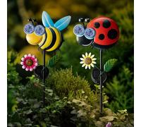 Lumineo Ladybird And Bee Animated Solar Led Stake Light Set Moving Eyes Path Lights 78Cm