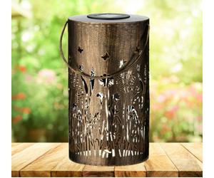 Lumineo Large Wild Meadow Solar Table Lantern Rustic Warm White Tall Garden Lamp 28Cm