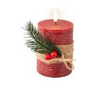 Lumineo LED Candle with Timer Function 7.5 x 13 cm Wax - Flickering Flame Effect - Real Wax Candle Battery Operated - Christmas Candle Rustic Bordeaux Warm White