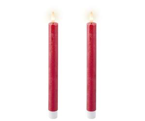Lumineo LED Tapered Candle Wax Christmas Red/Warm White 24.5 cm Set 2