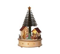 Lumineo LED Wooden Village Tree Scene 25cm Tall Musical Warm White LED Rotating Tree
