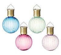 Lumineo Set of 4 Hanging Solar Light Bulbs Bright Coloured Globe Garden Lights Warm White LEDs (894065)