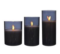 Lumineo Triple Pack Smokey Grey LED Lit Flicker Flame Christmas Candles in Glass Jars with Timer