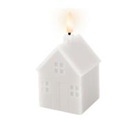 Lumineo White House Battery Operated Wax Candle, 4.5" Tall, 2.3" Wide, Warm White LED Flame, House-Shaped Candle, 6-Hour Timer, Requires 2 AAA Batteries (Not Included)