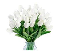 LuminescentDream 15pcs Artificial Tulips Flowers,Decorative Plastic Faux Fake Flowers,15 Colors,UV Protection,with Green Leaves,for DIY,Wedding,Home （Without Vase）