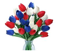 LuminescentDream 15pcs Artificial Tulips Flowers,Decorative Plastic Faux Fake Flowers,15 Colors,UV Protection,with Green Leaves,for DIY,Wedding,Home （Without Vase）