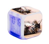 LuminescentDream Cute Cat Digital Alarm Clock Teens LED Night Bedside Alarm Clock Square Illuminated LCD Clock Wake Up Alarm Clock Gifts For Boys And Girls