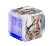 LuminescentDream Cute Squirrel Digital Alarm Clock 7-Color Night Light LED Digital Alarm Clock Time And Temperature Display Bedroom Home Decor Birthday Gift