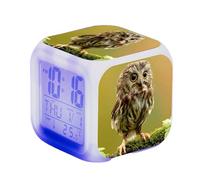 LuminescentDream Owl Pattern Digital Alarm Clock Youth Alarm Clock Display Time Date Temperature With Snooze 7 Color Night Light Suitable For Adults And Teenagers