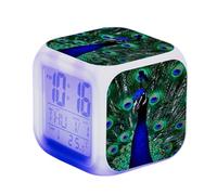 LuminescentDream Peacock Pattern Digital Alarm Clock Teenagers's LED Night Bedside Alarm Clock Square Illuminated LCD Clock Animals Pattern Wake Up Alarm Clock Gift