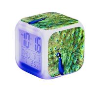 LuminescentDream Peacock Pattern Digital Alarm Clock Teenagers's LED Night Bedside Alarm Clock Square Illuminated LCD Clock Animals Pattern Wake Up Alarm Clock Gift