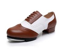 LuminescentDream Women’s Junior Dance Shoes,Beginner Tap Dance Shoe,Lace Up Leather Dance Tap Shoes,Low Heel Dance Shoes,Ballroom Step Shoes For Childrens And Adult