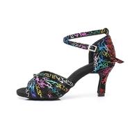 LuminescentDream Women's Latin Dance Shoes BlackSatin High Heel Open Toe Salsa Ballroom Party Practice Dancing Shoes,Heel Height 5cm/7cm/9cm,34-42