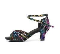 LuminescentDream Women's Latin Dance Shoes BlackSatin High Heel Open Toe Salsa Ballroom Party Practice Dancing Shoes,Heel Height 5cm/7cm/9cm,34-42