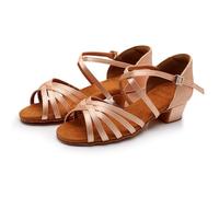 LuminescentDream Women's Latin Dance Shoes Comfortable Supportive Women's Peep Toe Cross Strap Low Heel Silk Soft Sole Dance Shoes Salsa Tango Indoor Dancing Shoes