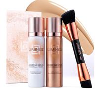 LUMINESS Airbrush Spray Silk Foundation Starter Kit - Fair - Foundation, Primer & Dual-Sided Angled Buffing Brush - Medium, Buildable Coverage, Anti-Aging Formula Hydrates & Moisturizes