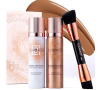 LUMINESS Airbrush Spray Silk Foundation Starter Kit - Tan - Foundation, Primer & Dual-Sided Angled Buffing Brush - Medium, Buildable Coverage, Anti-Aging Formula Hydrates & Moisturizes