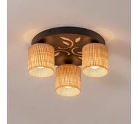 Luminex Adeline ceiling lamp with rattan shades, 3-bulb, round