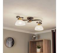 Luminex Flora ceiling lamp, 2 glass shades, black/brass