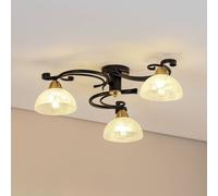 Luminex Flora ceiling lamp, 3 glass shades, black/brass