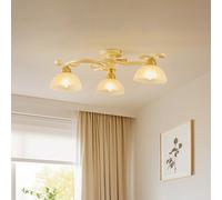 Luminex Flora ceiling lamp, three glass shades, white/brass