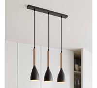 Luminex Muza pendant light, 3-bulb, long, black/light wood