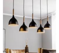 Luminex Nanu hanging light with wood, long, 5-bulb, black