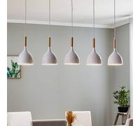 Luminex Noak pendant light, 5-bulb, long, white/natural wood