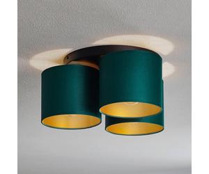 Luminex Soho ceiling light, cylindrical round, 3-bulb, green/gold