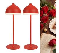 LuminexDesigns 2-Pack Cordless Table Lamp-5200 mAh Rechargeable LED Bedside & Bathroom Lamp with 3 Light Colours,Dimmable Touch Control,Portable Lamp for Office,Living Room,Ruby Red