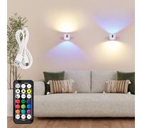 LuminexDesigns 2-Pack Rechargeable LED Wall Light, Wireless No-Drill RGB Lamp White, Stick-On Indoor Cordless Sconce with Remote Control & Touch Dimming Timing for Bedside Kitchen Picture AURI WL01