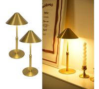 LuminexDesigns Cordless Rechargeable Table Lamps 2 Pack - Adjustable Height Brass Metal Wireless Lamps, Touch Dimmable 3000K-6000K, IP54 Waterproof for Bedroom, Bathroom, Garden & Patio, Gold