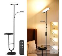 LuminexDesigns Floor Lamp for Living Room, 36W Uplighter Floor Lamp with Shelf, 3800LM Super Bright LED Dimmable Standing Corner Lamp with Remote, Black Tall Lamp for Bedroom Reading