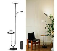 LuminexDesigns Floor Lamp for Living Room, 42W Uplighter Floor Lamp with Shelf, 3800LM Super Bright LED Dimmable Standing Corner Lamp with Remote, Black Tall Lamp for Bedroom Reading