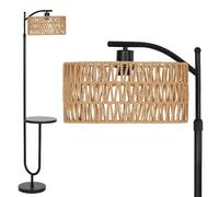LuminexDesigns Floor Lamp with Shelf - Rattan Standing Lamp E27 in Black for Living Room and Bedroom, Adjustable Height 152~176CM Vintage Tall Pole Light Boho with Foot Switch (Excluding Light Bulbs