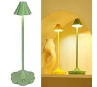 LuminexDesigns Flower Design Touch Control Bedside Lamp - Rechargeable Cordless Table Lamp, Dimmable Metal Designer Lamp, IP54 Decorative Lighting for Bedroom & Living Room, Sage Green