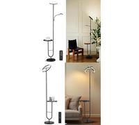 LuminexDesigns Living Room & Bedroom Floor Lamp with Shelf, 36W/42W LED Dimmable Standing Corner Lamps with Remote, Super Bright Uplighter Reading Lamps, Modern Black