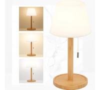 LuminexDesigns Rechargeable LED Table Lamp - Cordless Wood Bedside Lamp Boho with Pull-Chain Switch for 3000K/4500K/6000K, Waterproof Cozy Ambient Lighting for Bedroom Dining Patio Cafes Outdoor