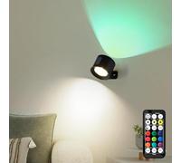 LuminexDesigns Rechargeable LED Wall Light, Wireless No-Drill RGB Lamp Black, Stick-On Indoor Cordless Sconce with Touch Dimming & Remote Control Timing for Bedside Bedroom Picture Lighting AURI WL01