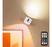 LuminexDesigns Rechargeable LED Wall Light, Wireless No-Drill RGB Lamp White, Stick-On Indoor Cordless Sconce with Remote Control & Touch Dimming Timing for Bedside Kitchen Picture Lighting AURI WL01