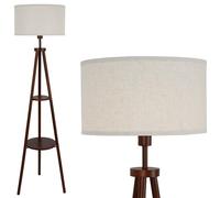 LuminexDesigns Tripod Floor Lamp with Linen Lampshade, 2-Tier Storage Shelf Standing Lamp with Foot Switch, Smart Bulb Compatible, Floor Standing Lamp for Living Room and Bedroom（ Bulb Not Included）