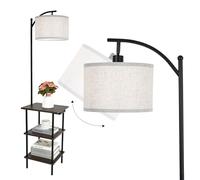 LuminexDesigns Vintage Floor Lamp with Shelves, Walnut Wooden Side End Table with Charging Station, Retro Standing Corner Lamp with 3-Tier Storage for Living Room, Bedroom, Office, Bulb Not Included