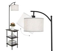 LuminexDesigns Walnut Wood Floor Lamp with Shelf, Adjustable Linen Shade, USB & Type-C Charging, 3-Tier Storage Standing Lamp for Living Room, Bedroom, Office