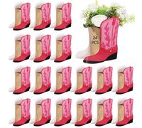 LUMINFLY 24 Cowboy Boot Party Bags, Western Cowgirl Favors, Wild West Design, Kraft Bags With Flame Prints, Ideal For Festivities, Includes Adhesive Points