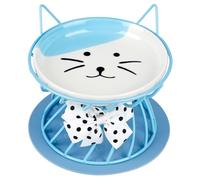 LUMINFLY Raised Ceramic Cat Bowl with Mat: Food Dish for Kitten and Puppy in Round Shape