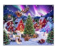 Luminora 10x8ft Arctic Christmas Town Backdrop Elf Santa's Home Aurora Polaris Fairy Wonderland Background Winter Snowman Sled Decoration Party Photo Banner